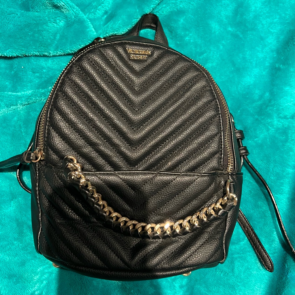 Victoria's Secret Black And Gold Quilted Backpack